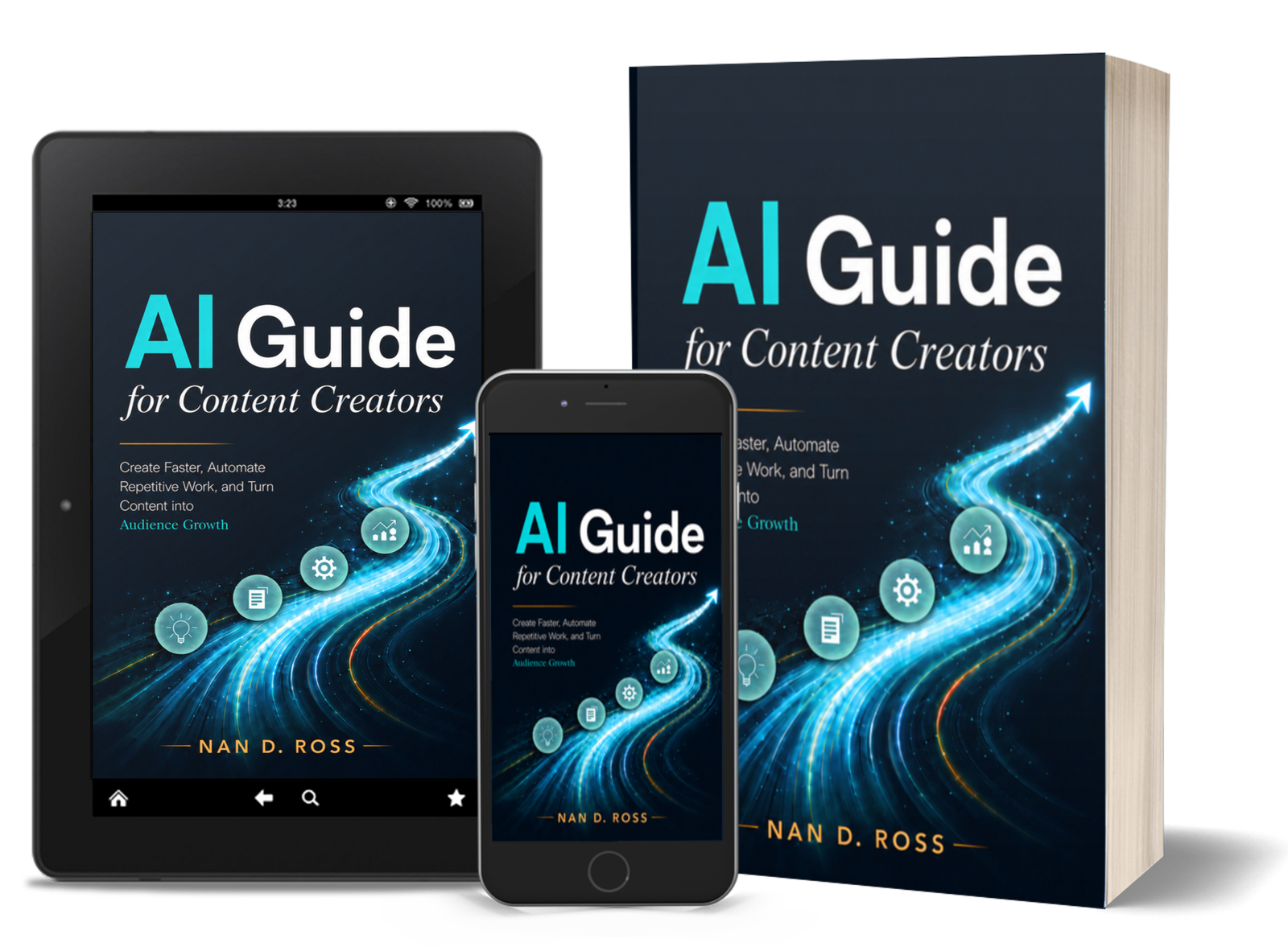 3D mockup of AI Guide for Content Creators book by Nan D. Ross